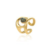 Wholesale Highend Open Ring Stainless Steel French Retro Irregular Geometric Hollow Inlaid Natural Stone Electroplated Women's