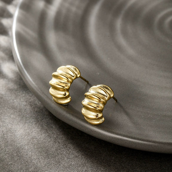 Wholesale Highend Pleated Geometric Stainless Steel Earrings With Electroplating For Women