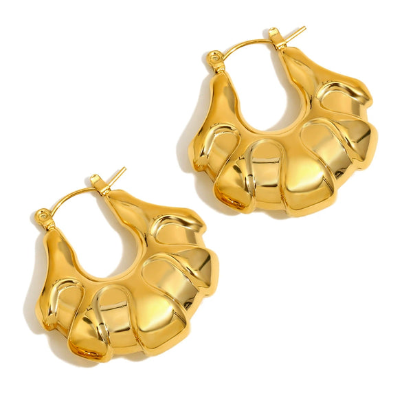 Wholesale Highend Retro Ear Jewelry Stainless Steel 18K Gold Plated Pocketshaped Geometric Threedimensional Hollow Earrings For Women