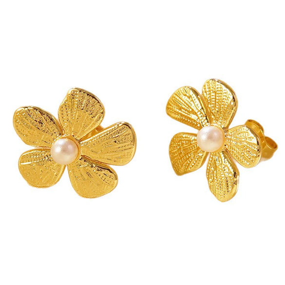 Wholesale Highend Stainless Steel Electroplated Flower Pearl Earrings For Women