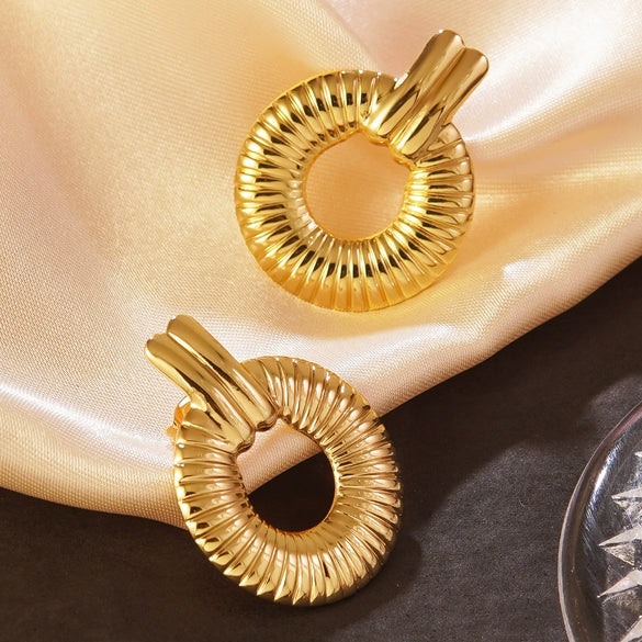 Wholesale Highend Stamped Geometric Stainless Steel Hoop Earrings For Women