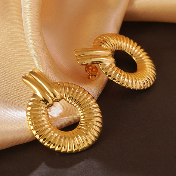 Wholesale Highend Stamped Geometric Stainless Steel Hoop Earrings For Women
