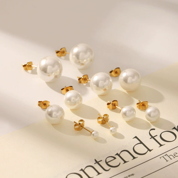 Wholesale Highend Women's Pearl Earrings In Geometric Shape Stainless Steel Titanium Steel With Pvd Vacuum Plating And Electroplating