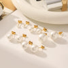 Wholesale Highend Women's Pearl Earrings In Geometric Shape Stainless Steel Titanium Steel With Pvd Vacuum Plating And Electroplating