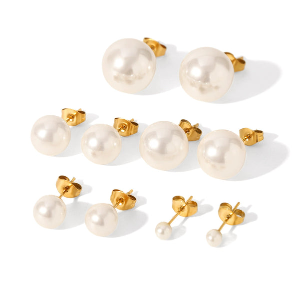 Wholesale Highend Women's Pearl Earrings In Geometric Shape Stainless Steel Titanium Steel With Pvd Vacuum Plating And Electroplating