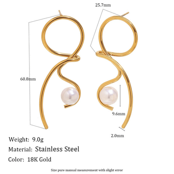Wholesale Highend Women's Stainless Steel 18K Gold Plated Geometric Knotted Line Imitation Pearl Earrings