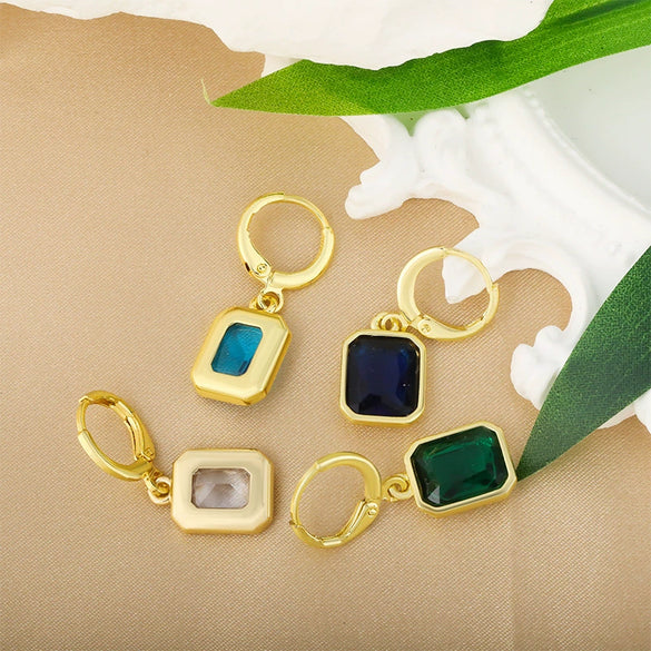 Wholesale Highgrade Copper Inlaid Zircon Elegant Geometric Earrings With Real Gold Plating