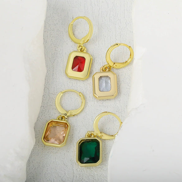 Wholesale Highgrade Copper Inlaid Zircon Elegant Geometric Earrings With Real Gold Plating