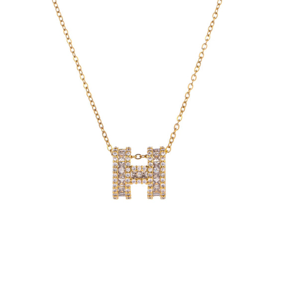 Wholesale Highgrade Titanium Steel Female Necklace With Diamond Inlaid Letter H Pendant And Cross Chain
