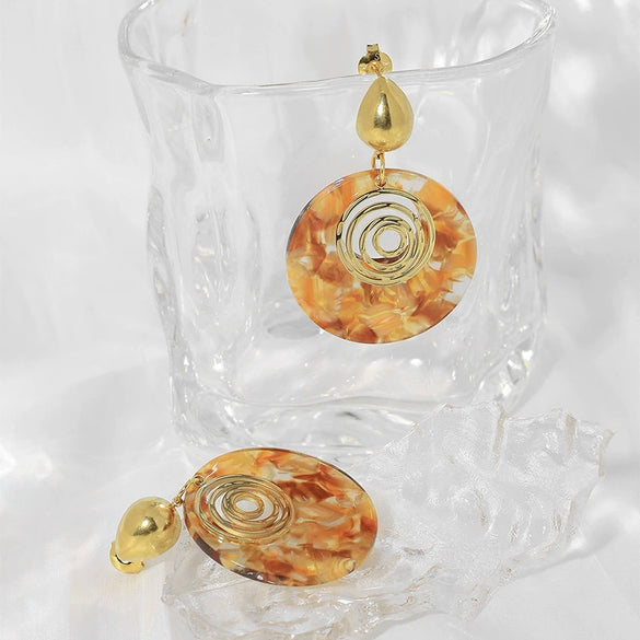Wholesale Highgrade Women's Stainless Steel Goldplated Geometric Round Earrings For Autumn And Winter