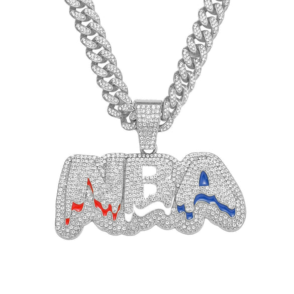 Wholesale Hip Hop Alloy Diamond Letter Pendant Necklace With Cuban Chain
