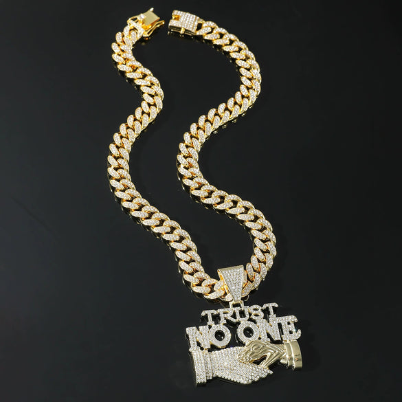 Wholesale Hip Hop Alloy Diamond Letter Stitching Pendant Cuban Chain Necklace For Men