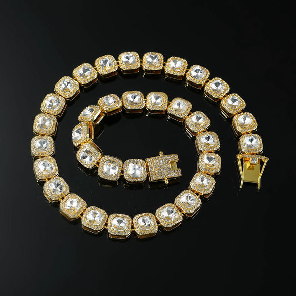 Wholesale Hip Hop Alloy Rhinestone Cuban Chain Necklace With Geometric Pattern For Men