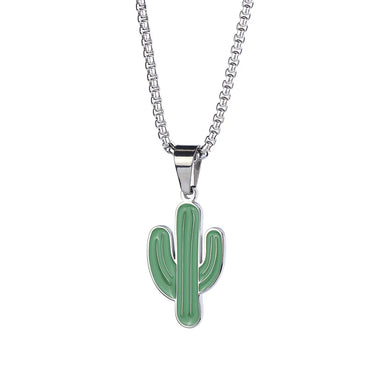 304 Stainless Steel 18K Gold Plated Hip-Hop Epoxy Cactus Pendant Necklace