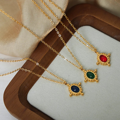 Wholesale Hip-hop Color Block Titanium Steel Plating Inlay 18k Gold Plated Agate Pendant Necklace