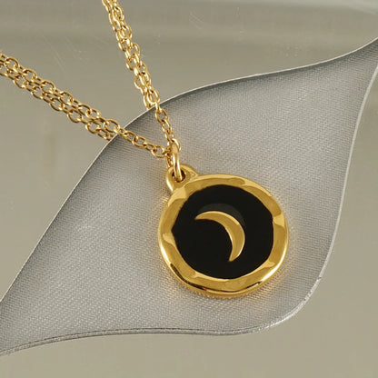 Wholesale Hip-hop Commute Cool Style Moon Stainless Steel 18k Gold Plated Pendant Necklace