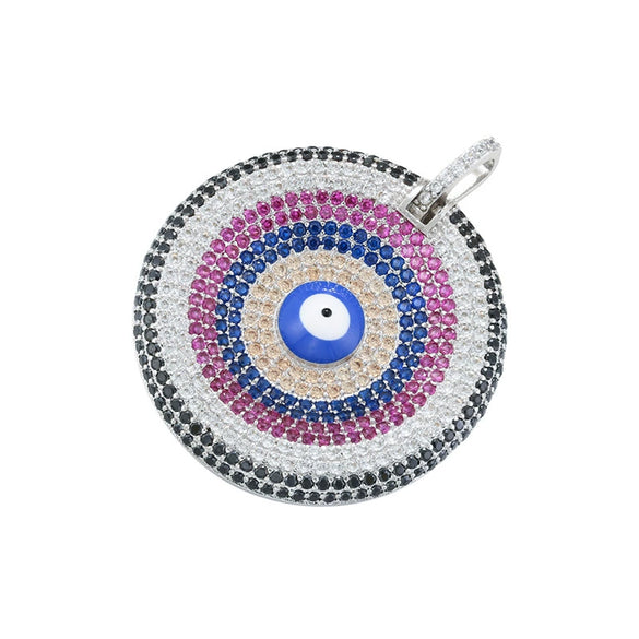 Wholesale Hip Hop Copper Inlaid Colored Diamond Devil's Eye Heart Shaped Pendant Jewelry