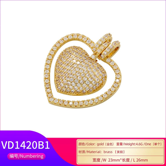 Wholesale Hip Hop Copper Inlaid Colored Diamond Devil's Eye Heart Shaped Pendant Jewelry