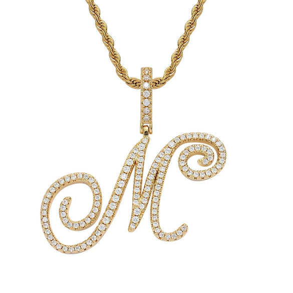 Wholesale Hip Hop Copper Pendant Necklace With Micropaved Zirconia And English Letter Pattern