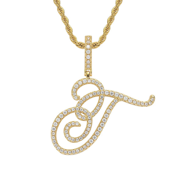 Wholesale Hip Hop Copper Pendant Necklace With Micropaved Zirconia And English Letter Pattern