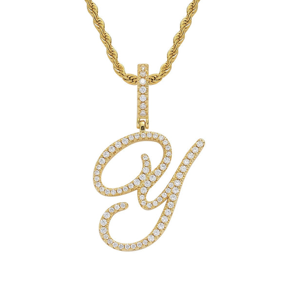 Wholesale Hip Hop Copper Pendant Necklace With Micropaved Zirconia And English Letter Pattern