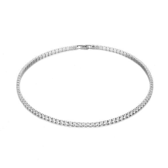 Wholesale Hip Hop Copper Set With Zircon Inlaid One Row Necklace And Tennis Chain