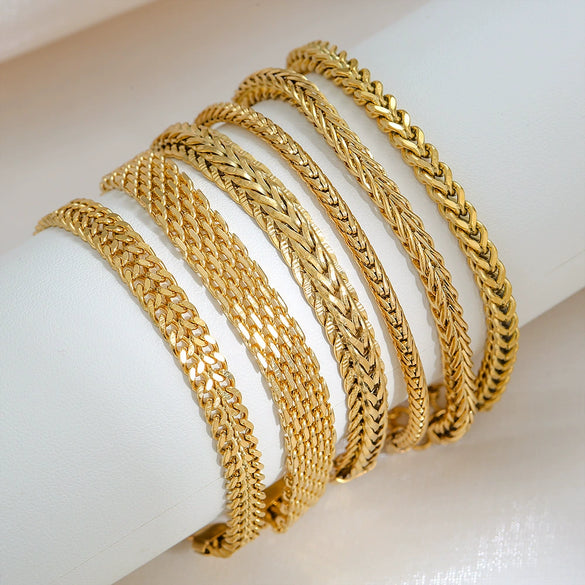 Wholesale Hip Hop Cuban Bracelet Stainless Steel Gold Plated Vshaped Double Row Unisex Distinctive Light Luxury Retro