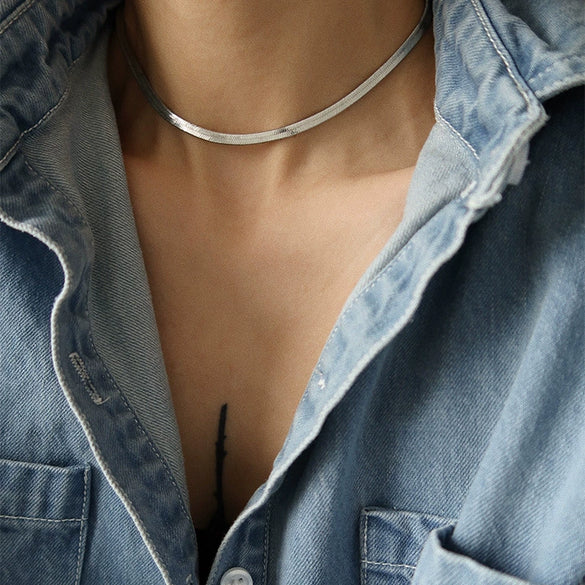 Wholesale Hip Hop Double Layer Stacked Unisex Necklace In Geometric Pattern Titanium Steel Snake Bone Chain With Polishing Treatment