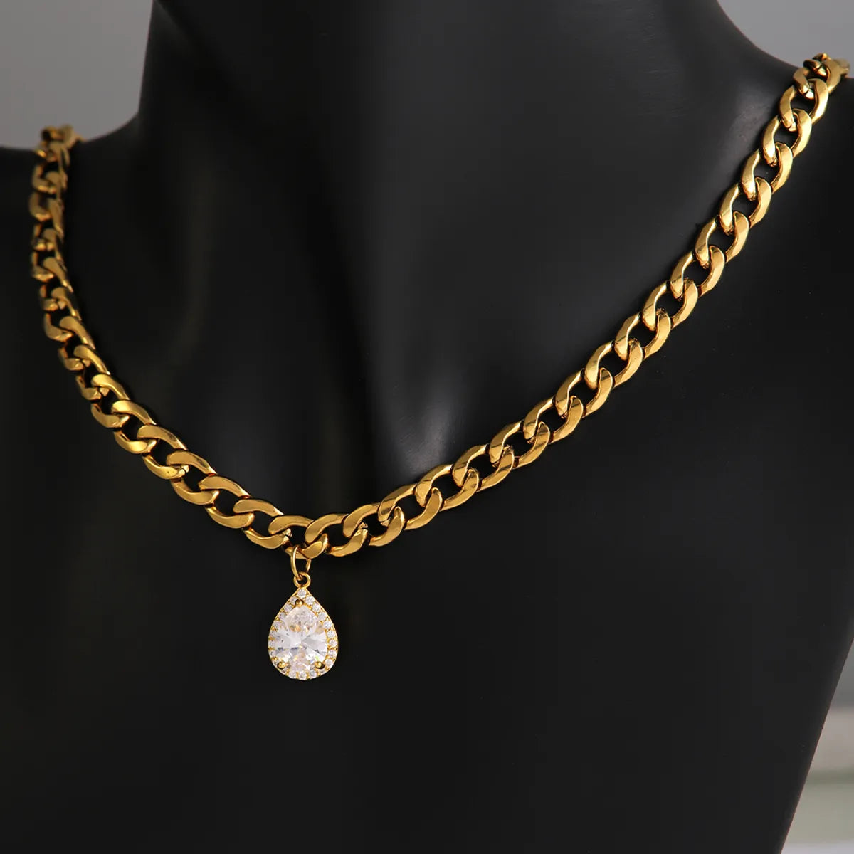 Pendant Copper Necklace 304 Stainless Steel 18K Gold Plated Hip-Hop Exaggerated Rock Plating Inlay Round Oval Water Droplets Zircon Pendant Necklace