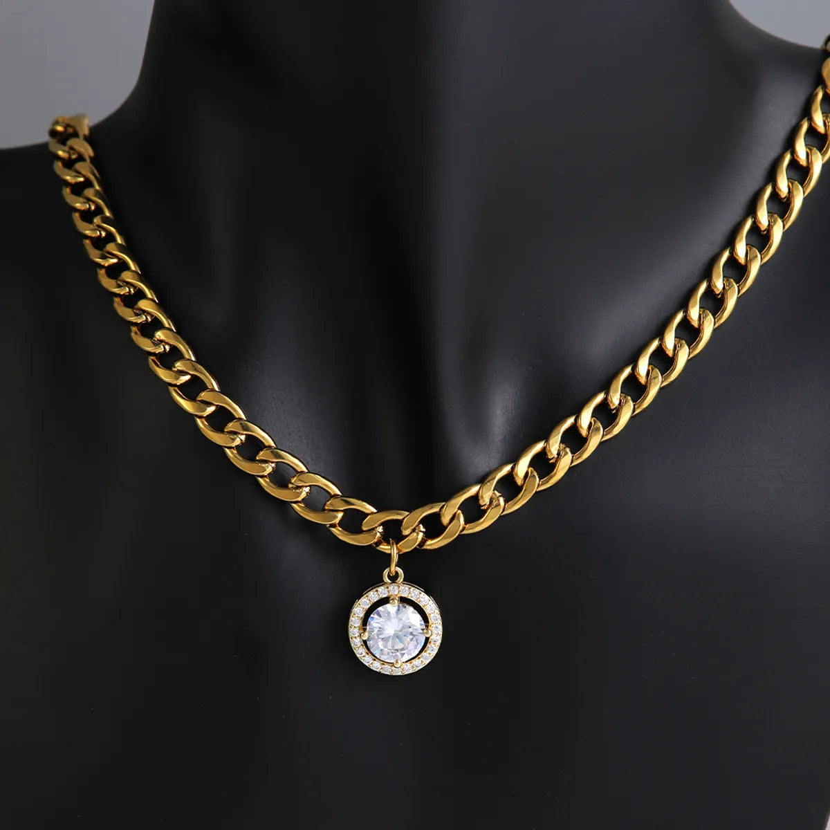 Pendant Copper Necklace 304 Stainless Steel 18K Gold Plated Hip-Hop Exaggerated Rock Plating Inlay Round Oval Water Droplets Zircon Pendant Necklace