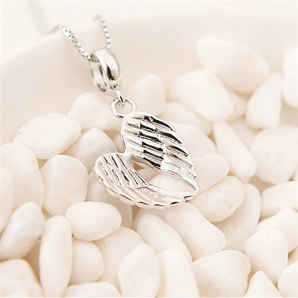 Wholesale Hip Hop Fashion Angel Wings And Heart Pendant Necklace 925 Silver Electroplated