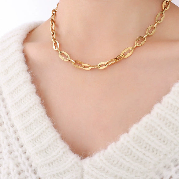 Wholesale Hip Hop Geometric Stacked Wear Simple Bare Chain 18K Gold Plated Titanium Steel Bracelet And Necklace Set For Women