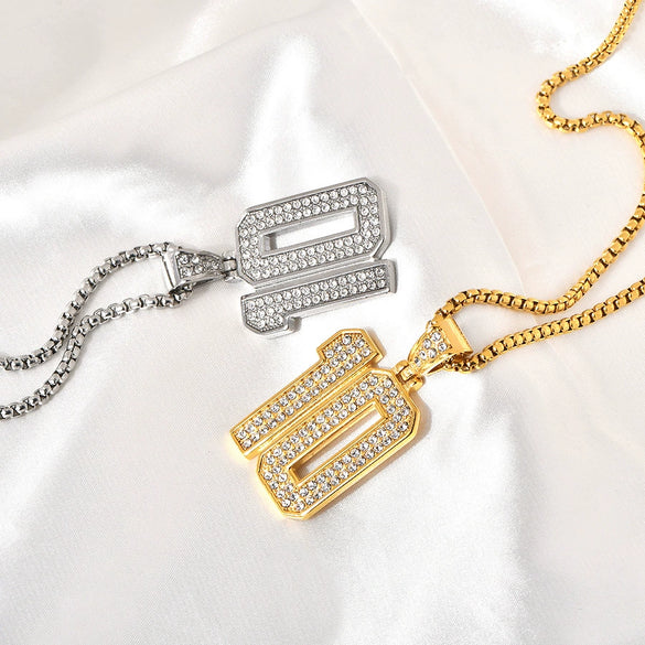 Wholesale Hip Hop Jewelry Titanium Steel Goldplated Geometric Diamondembedded Necklace