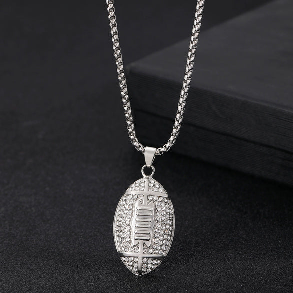 Wholesale Hip Hop Jewelry Zinc Alloy Gold Plated Geometric Rhinestone Rugby Pendant Necklace For Women