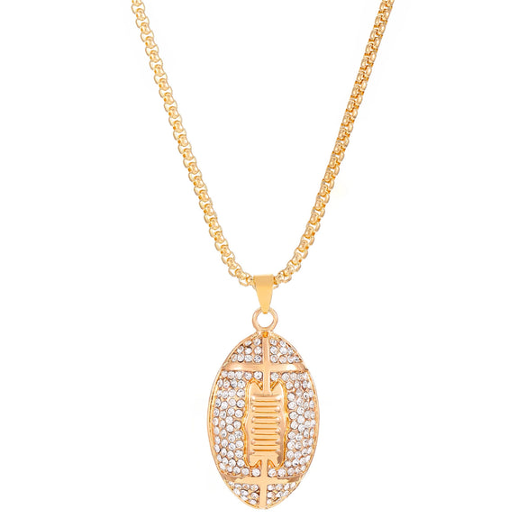 Wholesale Hip Hop Jewelry Zinc Alloy Gold Plated Geometric Rhinestone Rugby Pendant Necklace For Women