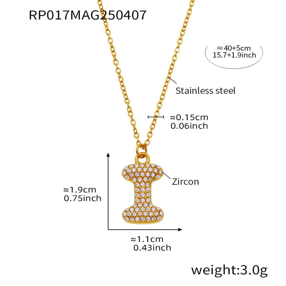 Wholesale Hip Hop Light Luxury Geometric Letter Zircon Stainless Steel Necklace With Electroplating