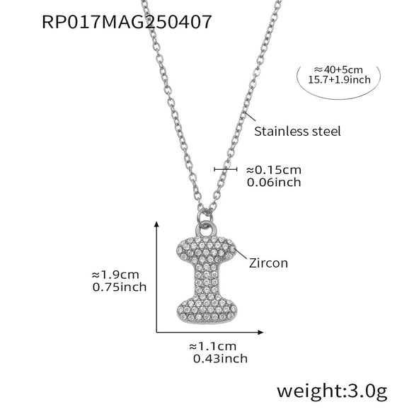 Wholesale Hip Hop Light Luxury Geometric Letter Zircon Stainless Steel Necklace With Electroplating