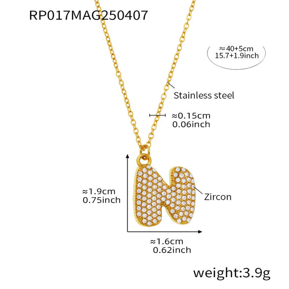 Wholesale Hip Hop Light Luxury Geometric Letter Zircon Stainless Steel Necklace With Electroplating