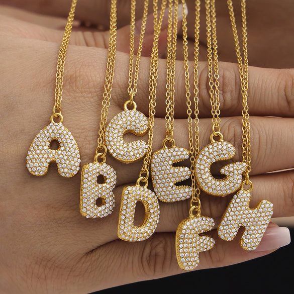 Wholesale Hip Hop Light Luxury Geometric Letter Zircon Stainless Steel Necklace With Electroplating