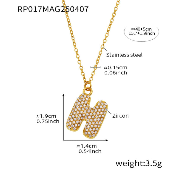 Wholesale Hip Hop Light Luxury Geometric Letter Zircon Stainless Steel Necklace With Electroplating