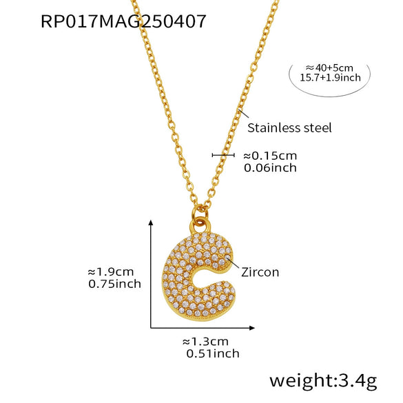 Wholesale Hip Hop Light Luxury Geometric Letter Zircon Stainless Steel Necklace With Electroplating