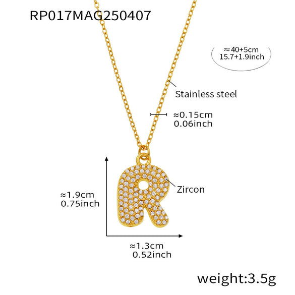 Wholesale Hip Hop Light Luxury Geometric Letter Zircon Stainless Steel Necklace With Electroplating