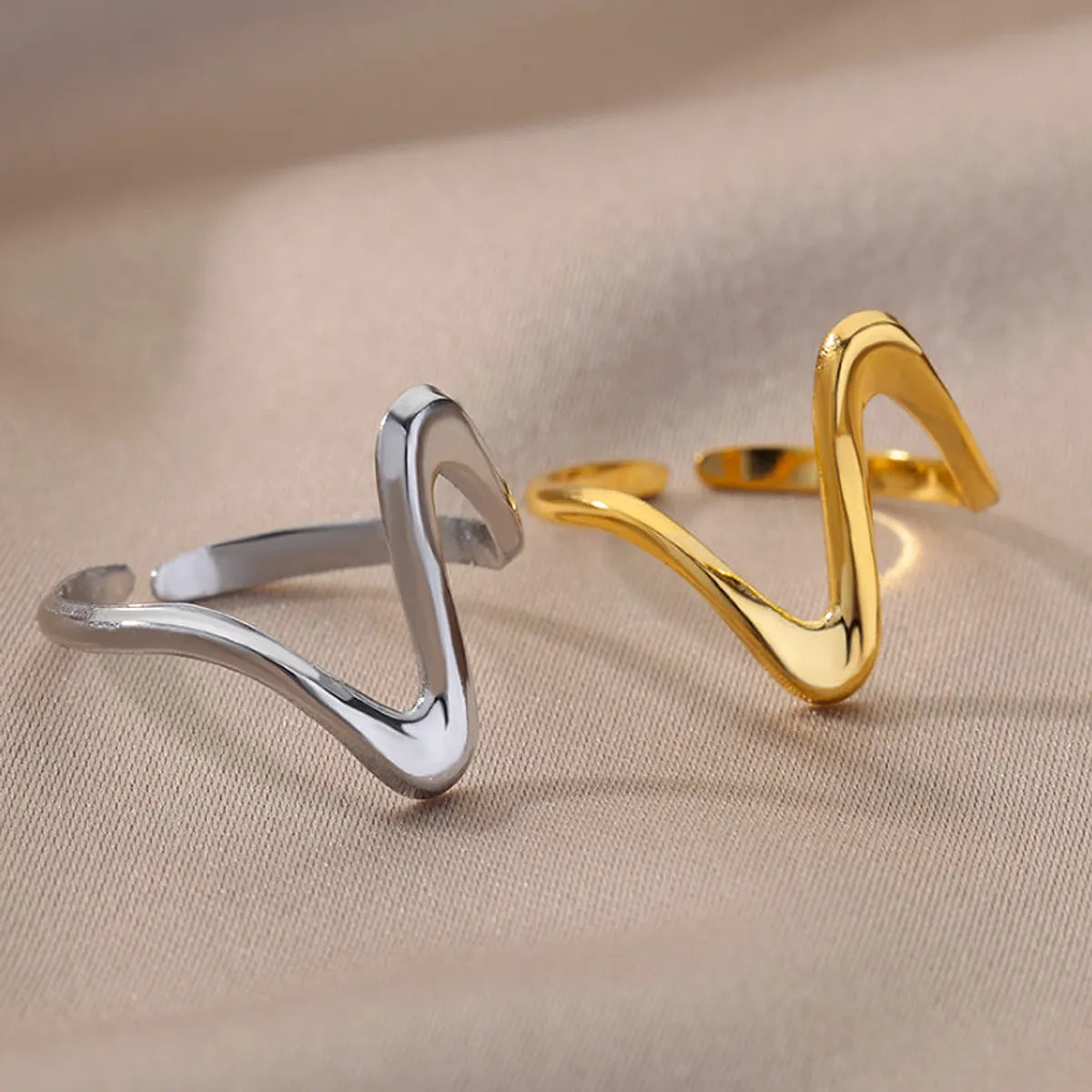 Wholesale Hip-hop Modern Style Waves Stainless Steel Plating 18k Gold Plated Open Rings