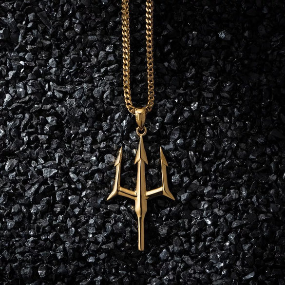 Wholesale Hip Hop Necklace Copper And Titanium Steel Trident Pendant With Geometric Pattern Electroplating Cuban Chain