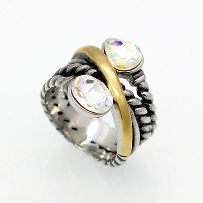 Wholesale Hip-Hop Oval Water Droplets Titanium Steel Rhinestones Rings