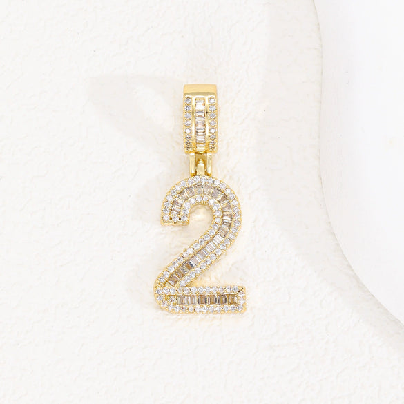 Wholesale Hip Hop Pendant Necklace Copper Microinlaid Zircon With Letters Numbers Text