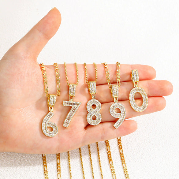 Wholesale Hip Hop Pendant Necklace Copper Microinlaid Zircon With Letters Numbers Text