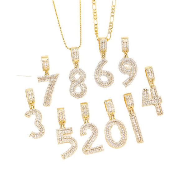 Wholesale Hip Hop Pendant Necklace Copper Microinlaid Zircon With Letters Numbers Text