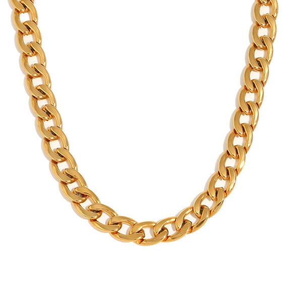 Wholesale Hip Hop Personality Cuban Chain Necklace Stainless Steel 18K Gold Plated Geometric Style Polished Chain For Women