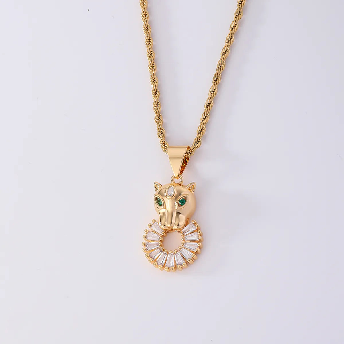 Wholesale Hip-hop Retro Animal Stainless Steel Titanium Steel Plating Inlay Gold Plated Zircon Pendant Necklace